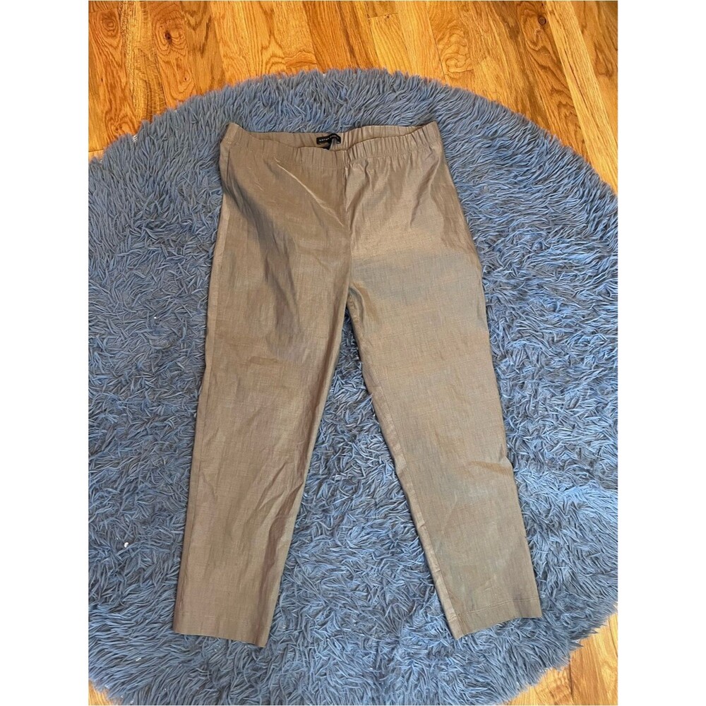 Sarah Pacini Tan Elastic Waist Pull On Cropped Linen Pants Size L